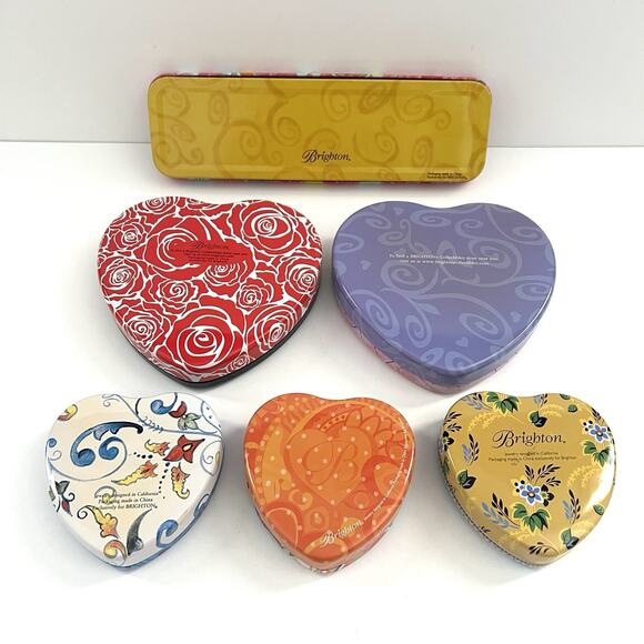 6 Brighton Metal Pencil Case Heart Jewelry Tin Gift Boxes Storage Lot EMPTY - Picture 3 of 7